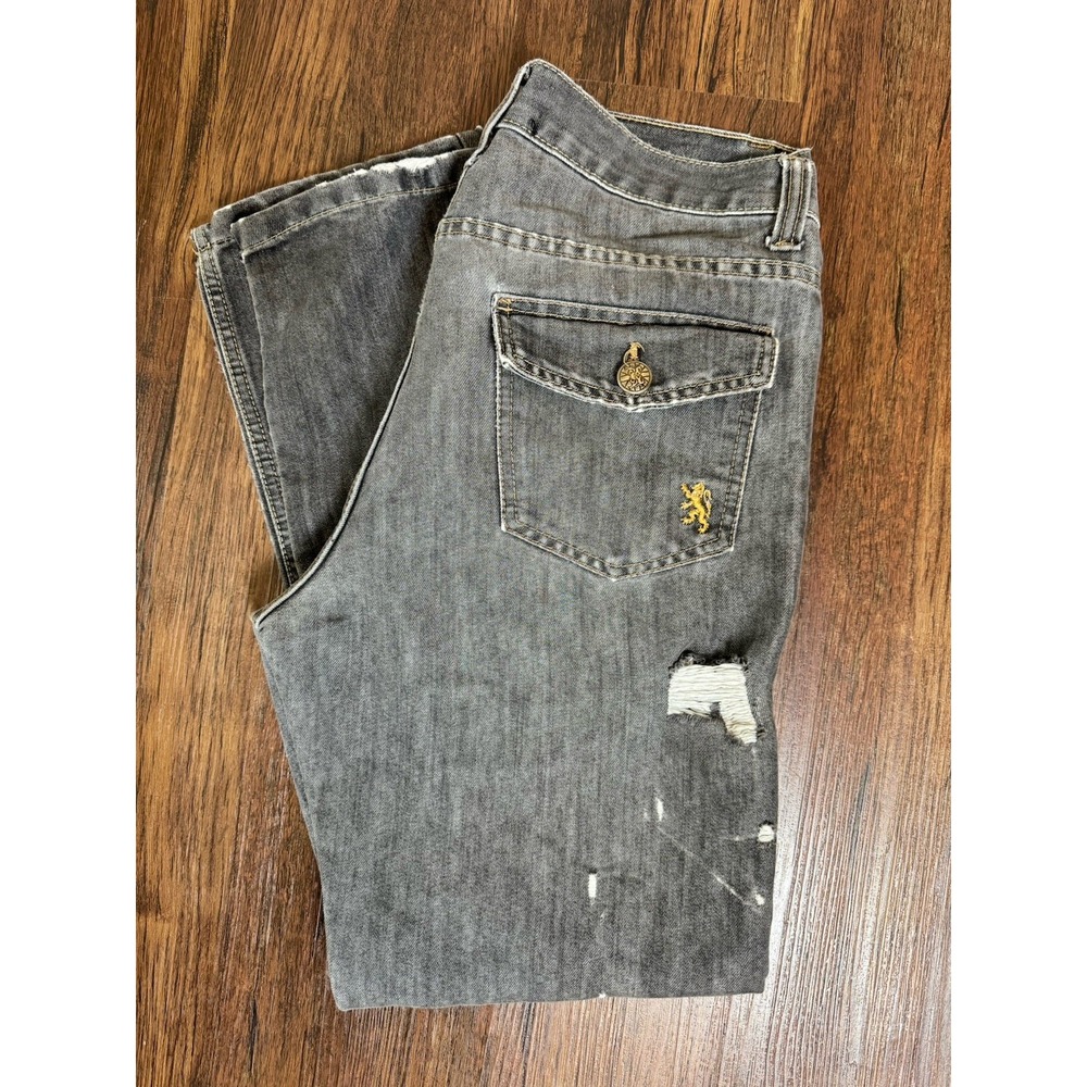 Express Mens‎ Distressed Grunge Grey Straight Leg Jeans Street Lion Logo 32x30